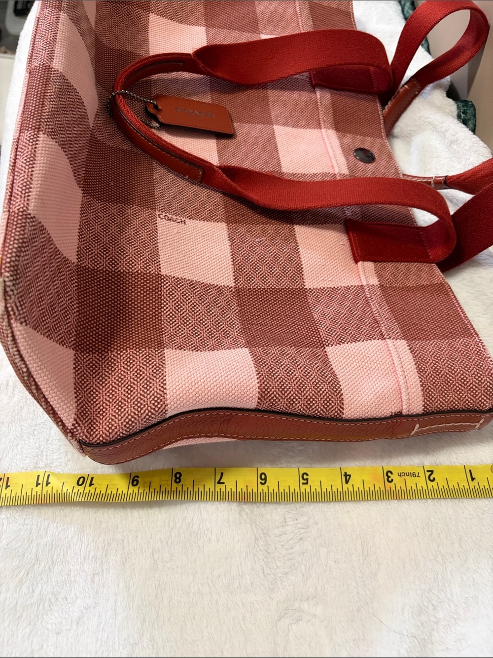 Coach Red and Pink Checkered Tote - Picture 8 of 13